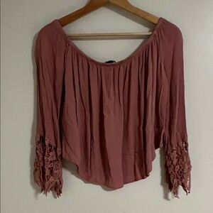 Ambiance Pink Blouse with Lace Sleeves
